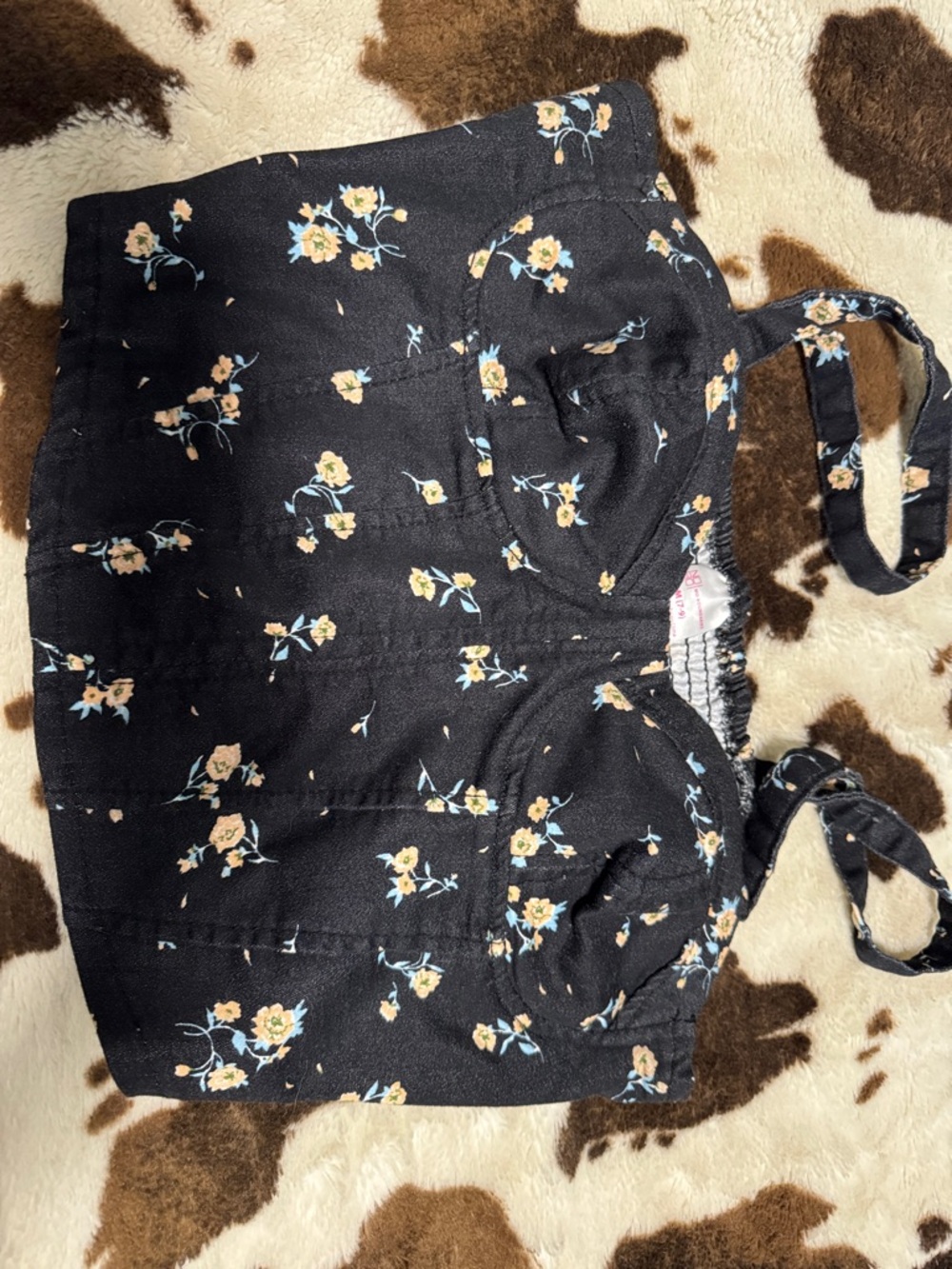No Boundaries Black Floral Cropped Tie-Strap Bustier Top